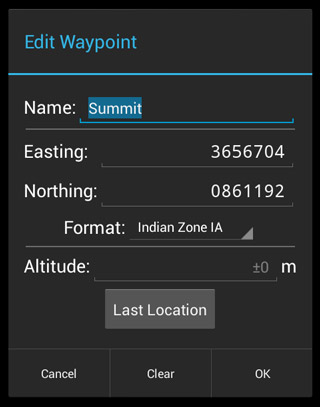 Deesha Android app Waypoints Editor dialog