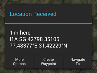 Deesha Android app 'Location Received' dialog