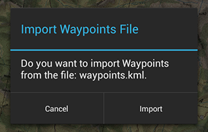 Deesha Android app: Import Waypoints File dialog