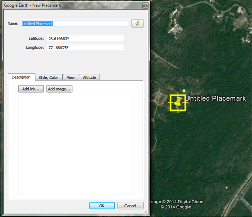 Google Earth: 'New Placemark' dialog box