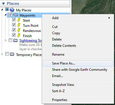 Google Earth: 'Save Place As...' on folder