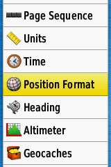 Garmin GPS Setup Menu > Position Format
