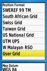 Garmin GPS Position Format > User Grid