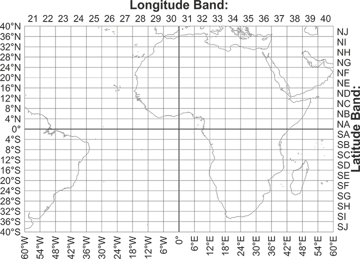 International Map of the World (IMW) map numbering 6°×4° index