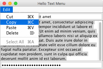Text Menu - Menu items of actions added to a menu